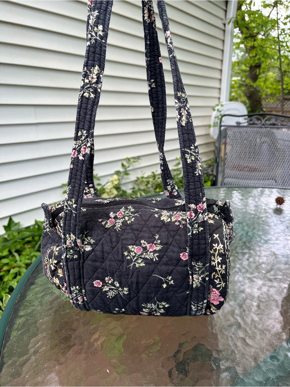 Vera Bradley Black Quilted Shoulder Bag with Pink Floral Print - Picture 3 of 5